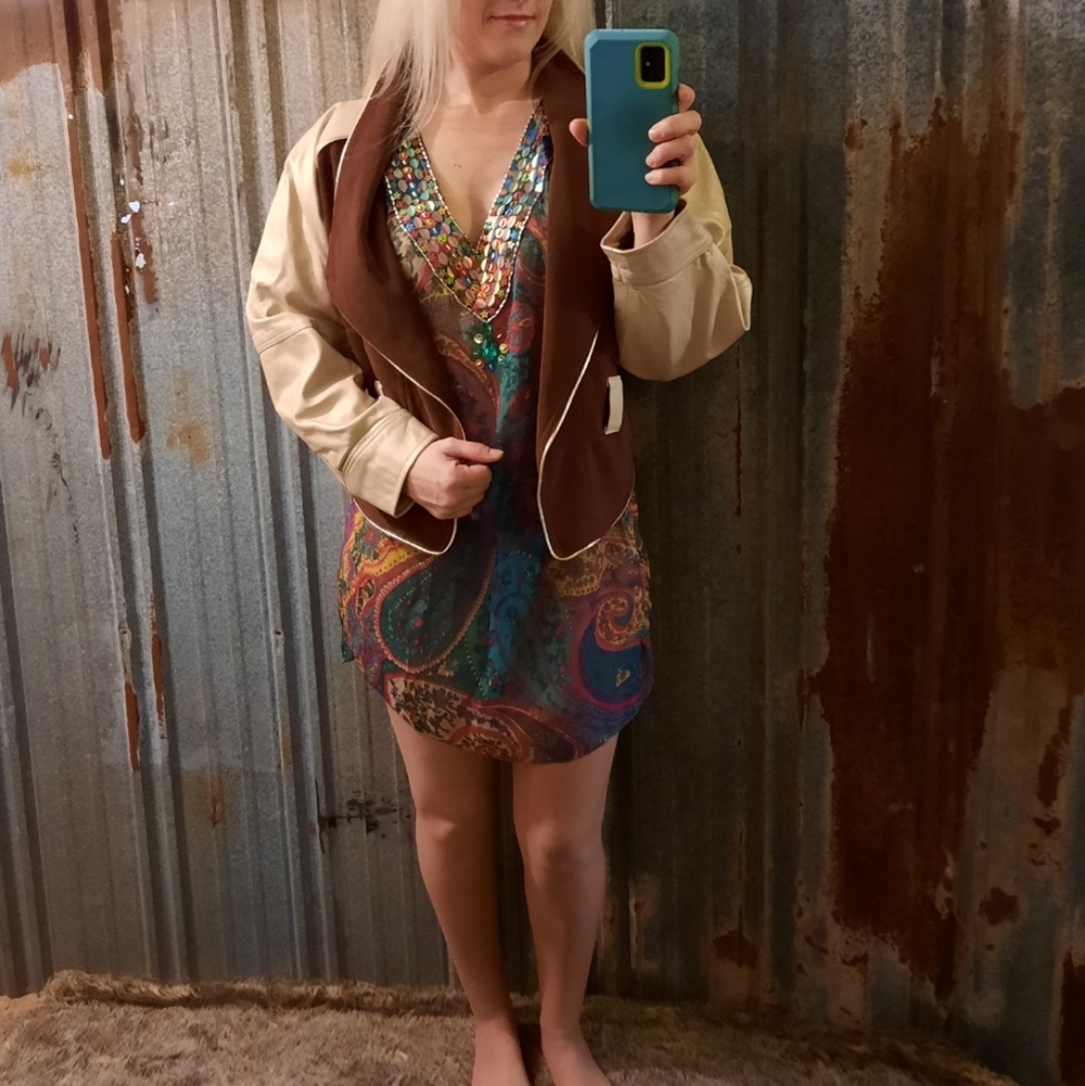 VINTAGE 80's Shimmery Two Toned Leather Jacket NWT - Picture 3 of 16
